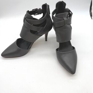 ALDO Womens‎ Gray Leather Pointed Toe Ankle Strap Heels Shoes Size 6.5